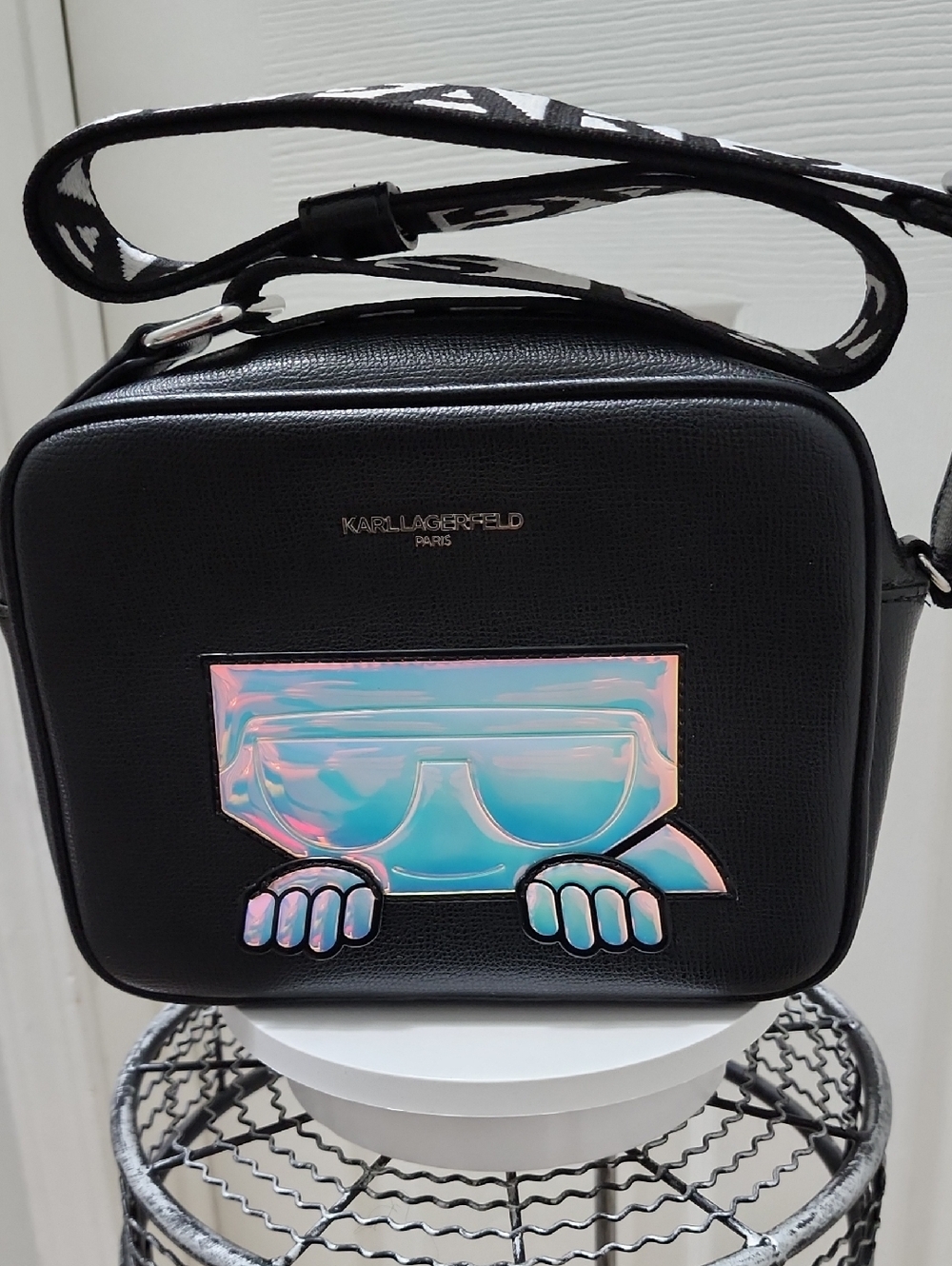 Karl Lagerfeld Black Crossbody with Iridescent Logo NWOT